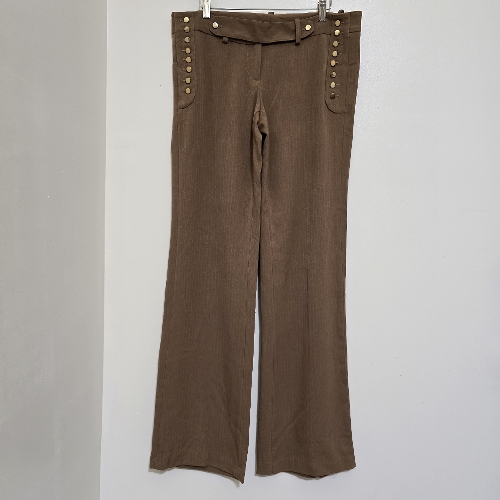 GAVIN size 10 Mid Rise Wide Leg Pants Long Length‎ Dressy Gold Buttons Tan
